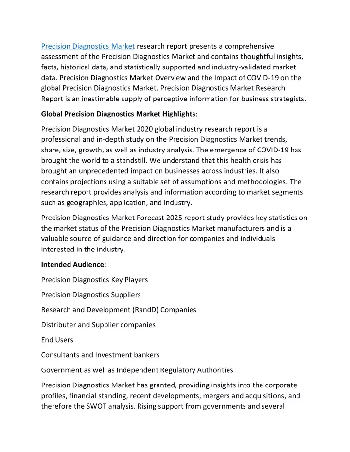 precision diagnostics market research report