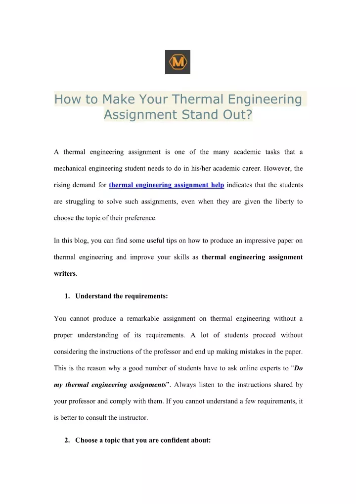 how to make your thermal engineering assignment