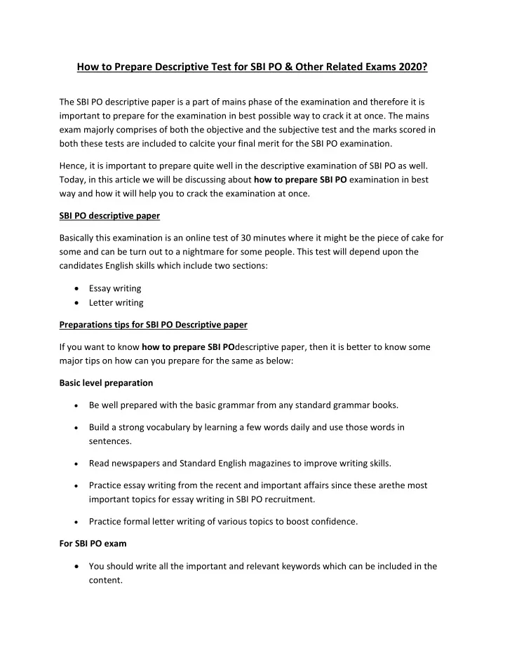 how to prepare descriptive test for sbi po other