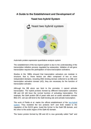 A Guide to the Establishment and Development of Yeast two-hybrid System
