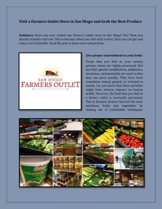 San Diego Farmers Outlet - Visit the Best one