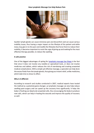 How Lymphatic Massage Can Help Reduce Pain