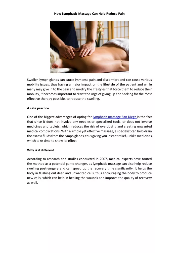 how lymphatic massage can help reduce pain