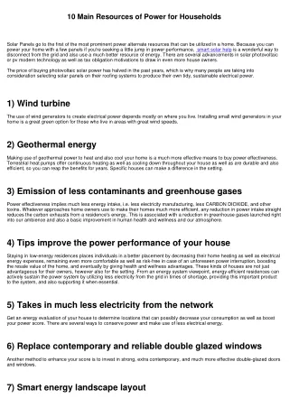 10 Main Sources of Power for Households