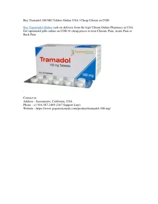 Buy Tramadol 100 MG Tablets Online USA | Cheap Ultram on COD