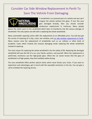 consider car side window replacement in perth