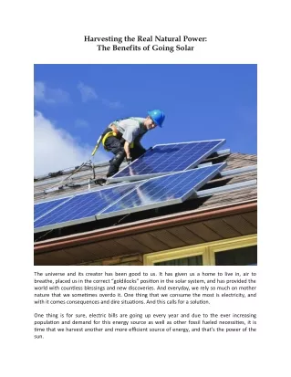 Harvesting the Real Natural Power: The Benefits of Going Solar