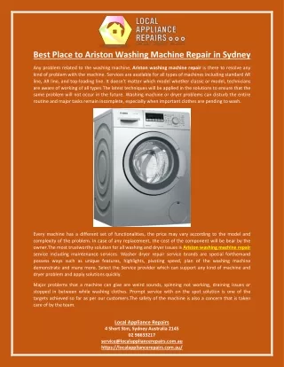 Best Place to Ariston Washing Machine Repair in Sydney