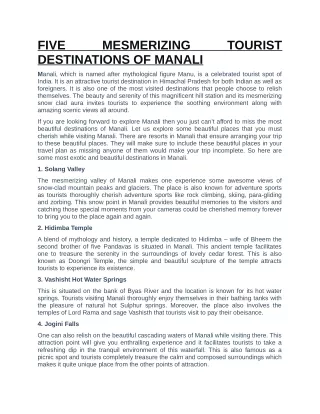 Himachal Yatri - FIVE MESMERIZING TOURIST DESTINATIONS OF MANALI