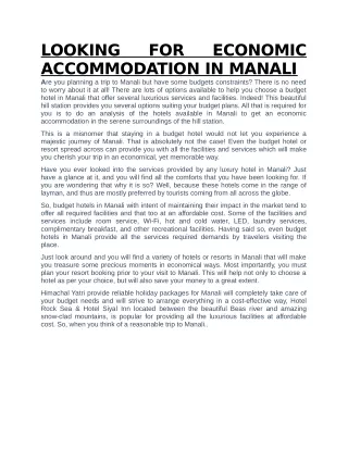 Himachal Yatri - LOOKING FOR ECONOMIC ACCOMMODATION IN MANALI