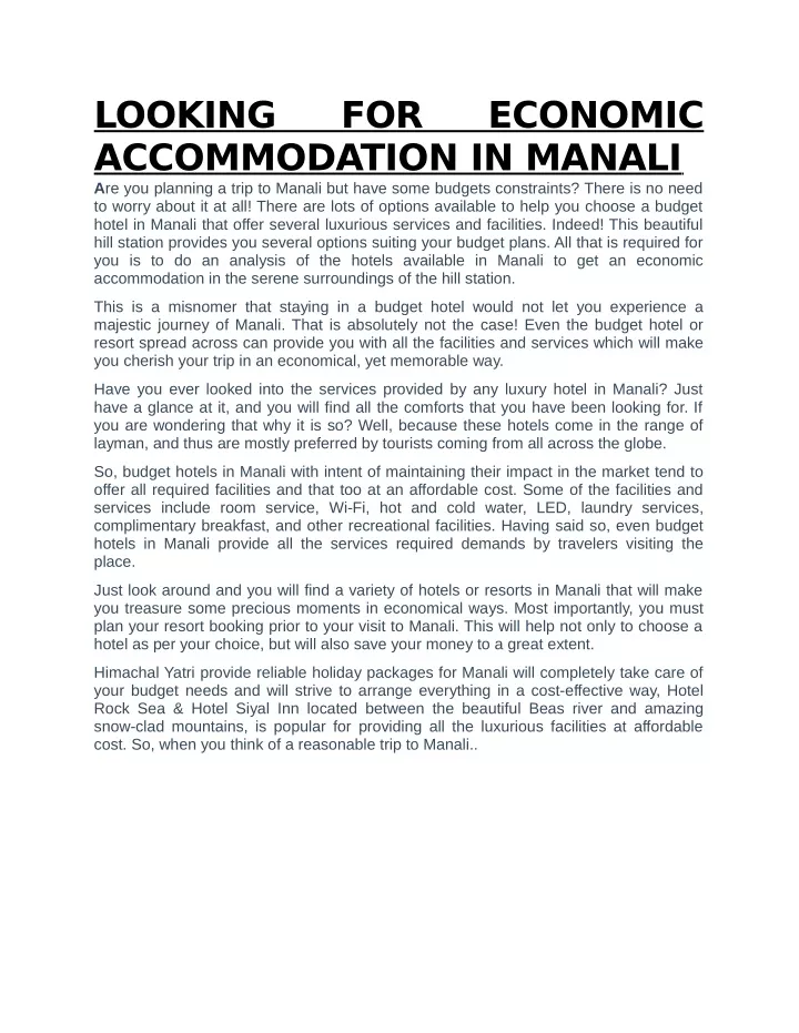 looking for economic accommodation in manali