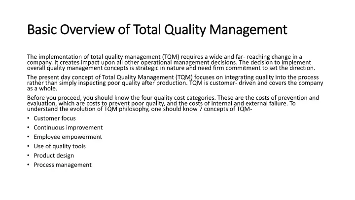 basic overview of total quality management