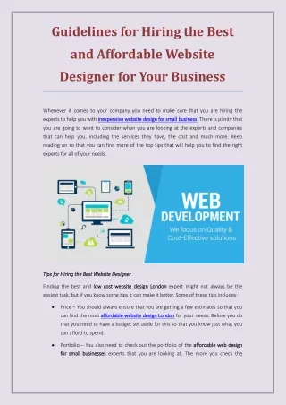 Guidelines for Hiring the Best and Affordable Website Designer for Your Business - PDF