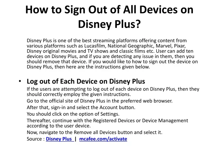how to sign out of all devices on disney plus