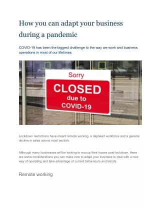 How you can adapt your business during a pandemic