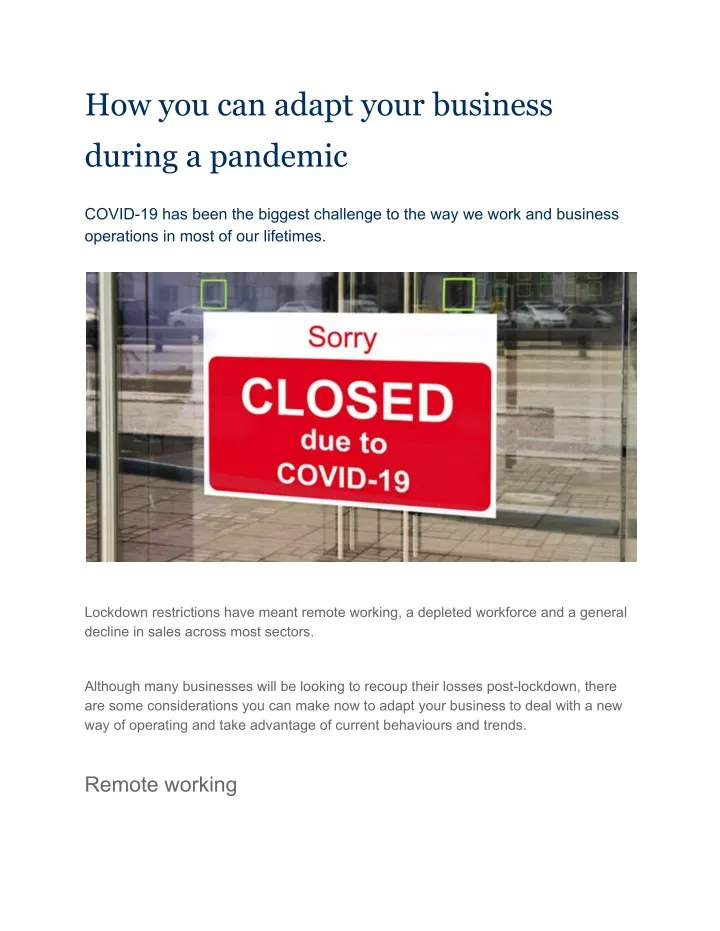 how you can adapt your business during a pandemic