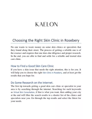 Choosing the Right Skin Clinic in Rosebery
