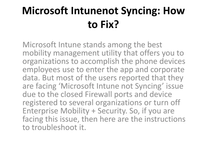 microsoft intunenot syncing how to fix