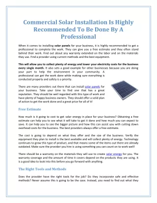 commercial solar installation is highly