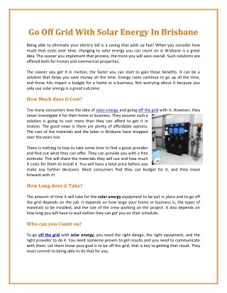 go off grid with solar energy in brisbane