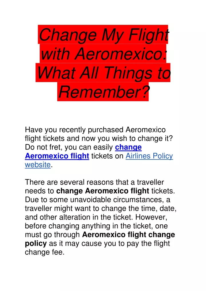 change my flight with aeromexico what all things