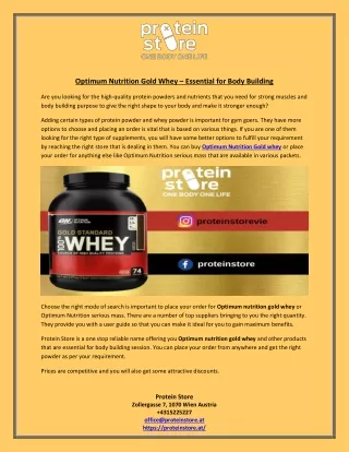 Optimum Nutrition Gold Whey – Essential for Body Building