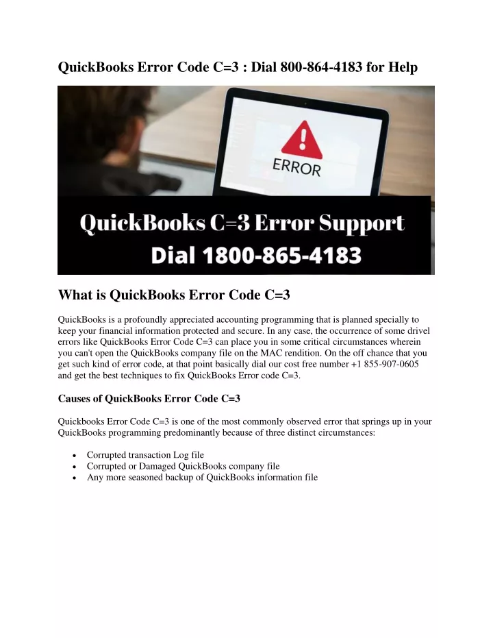 quickbooks error code c 3 dial 800 864 4183
