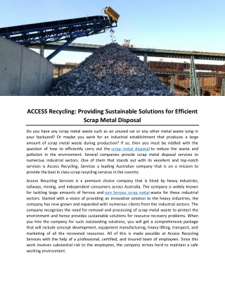 ACCESS Recycling- Providing Sustainable Solutions for Efficient Scrap Metal Disposal