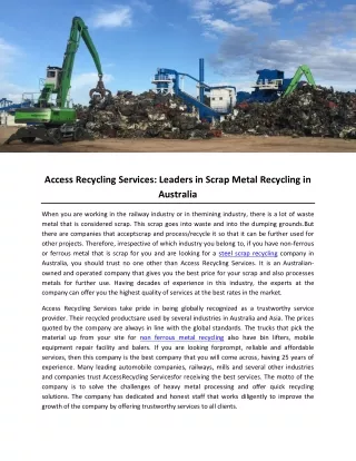 Access Recycling Services- Leaders in Scrap Metal Recycling in Australia