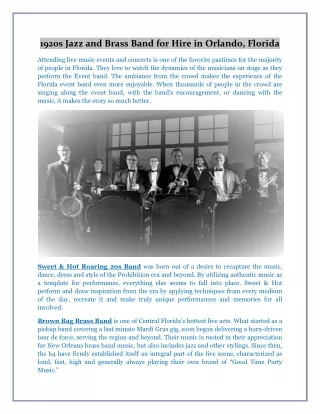 1920s Jazz and Brass Band for Hire in Orlando, Florida