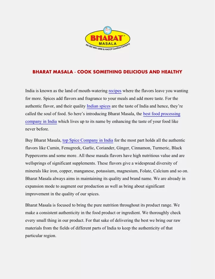 bharat masala cook something delicious and healthy