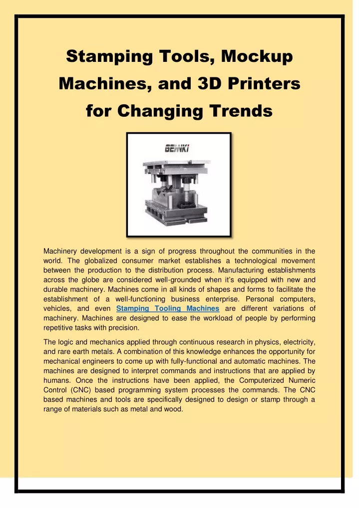 stamping tools mockup machines and 3d printers