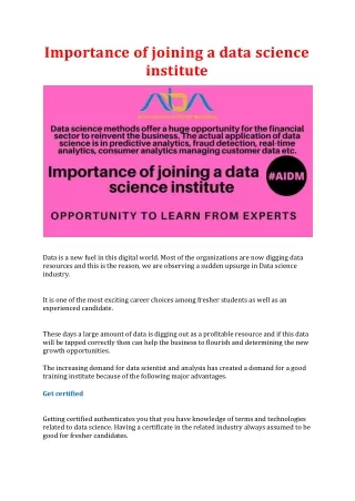 Importance of joining a data science institute