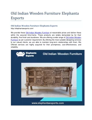 Old Indian Wooden Furniture Elephanta Exports