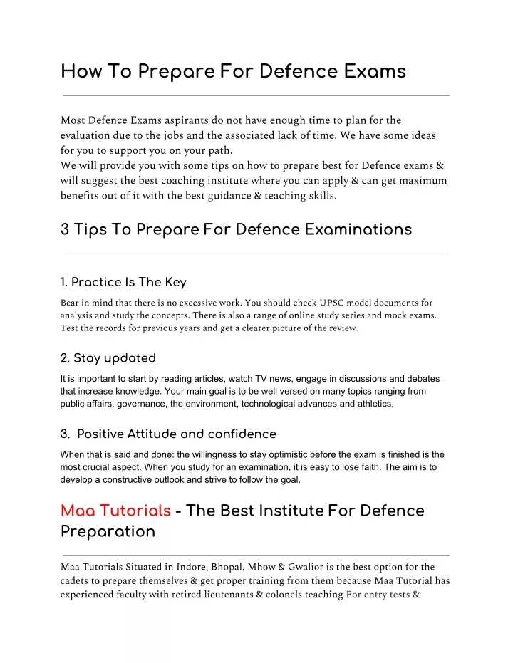 how to prepare for defence exams