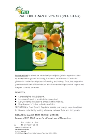 Plant Growth Regulator Paclabutrazol For Your Mango