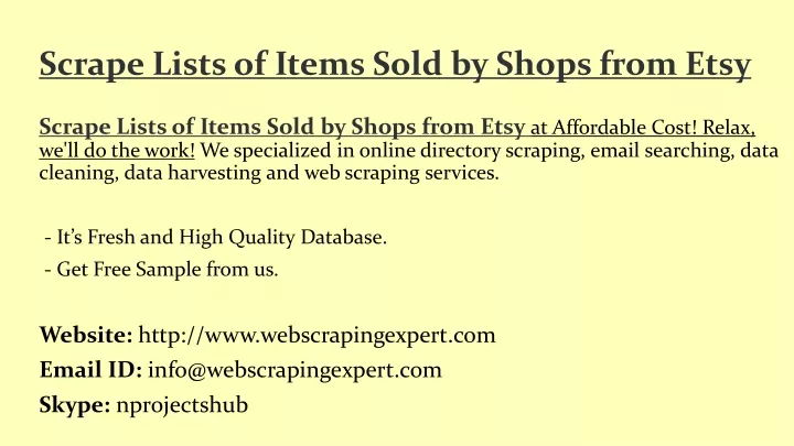 scrape lists of items sold by shops from etsy