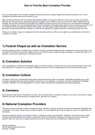 Just how to Locate the very best Cremation Service Provider