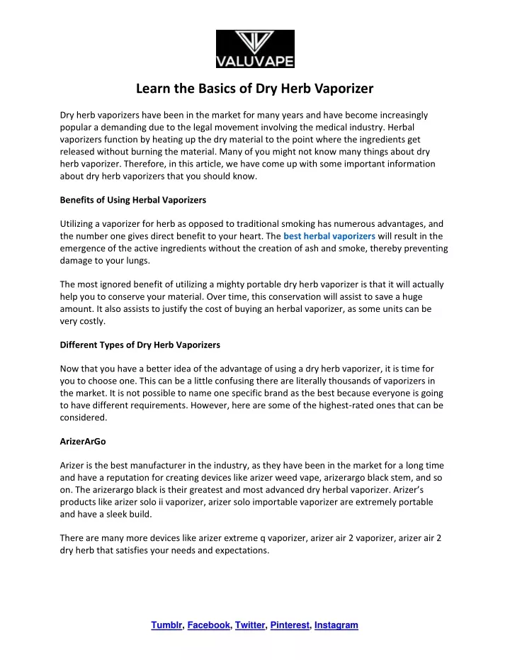 learn the basics of dry herb vaporizer
