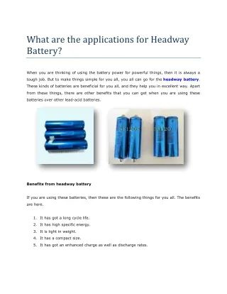 Applications for Headway Battery