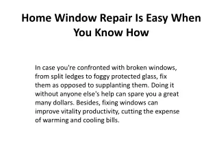 Home Window Repair Is Easy When You Know How