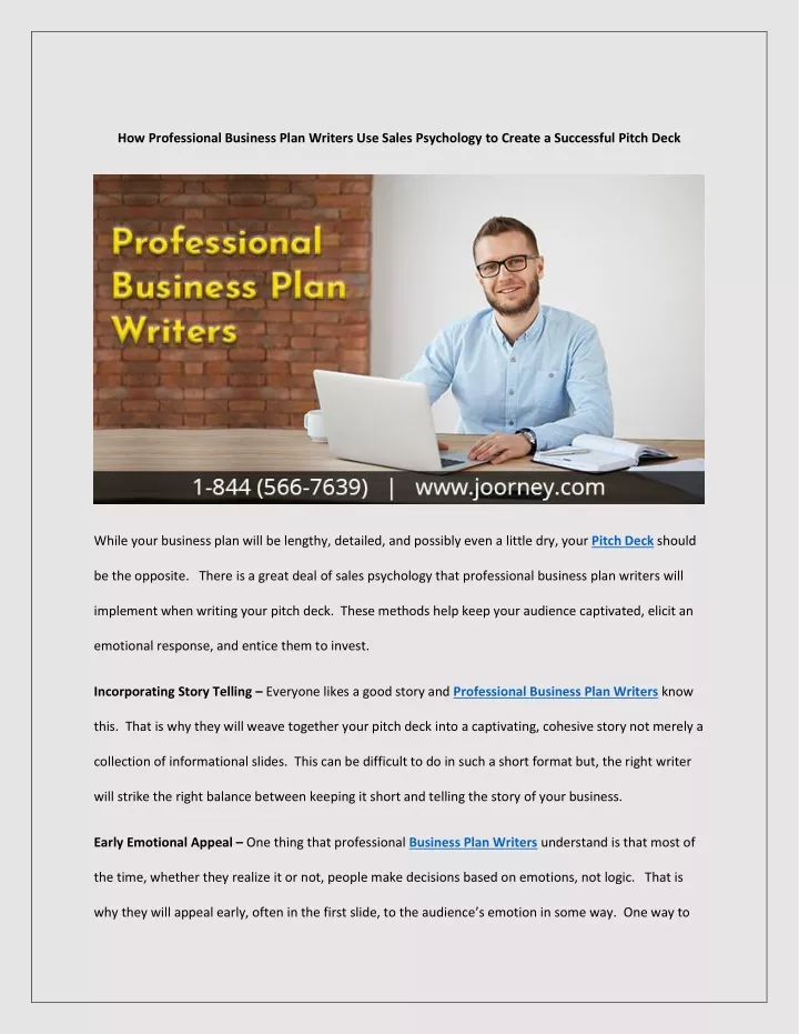 how professional business plan writers use sales