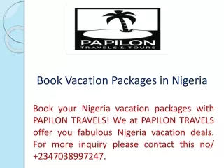Book Vacation Packages in Nigeria