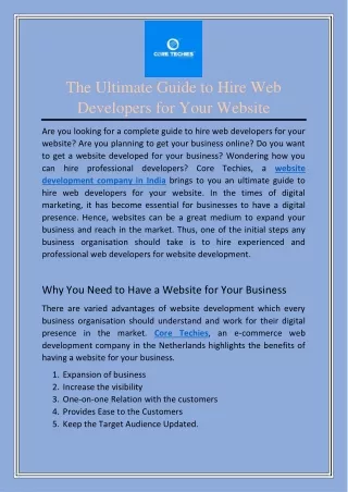 The Ultimate Guide to Hire Web Developers for Your Website | Core Techies