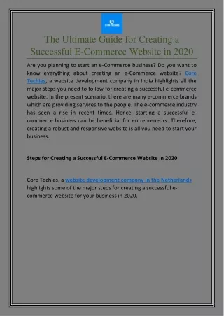 The Ultimate Guide for Creating a Successful E-Commerce Website in 2020 | Core Techies