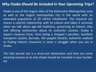Why Osaka Should Be Included In Your Upcoming Trips?