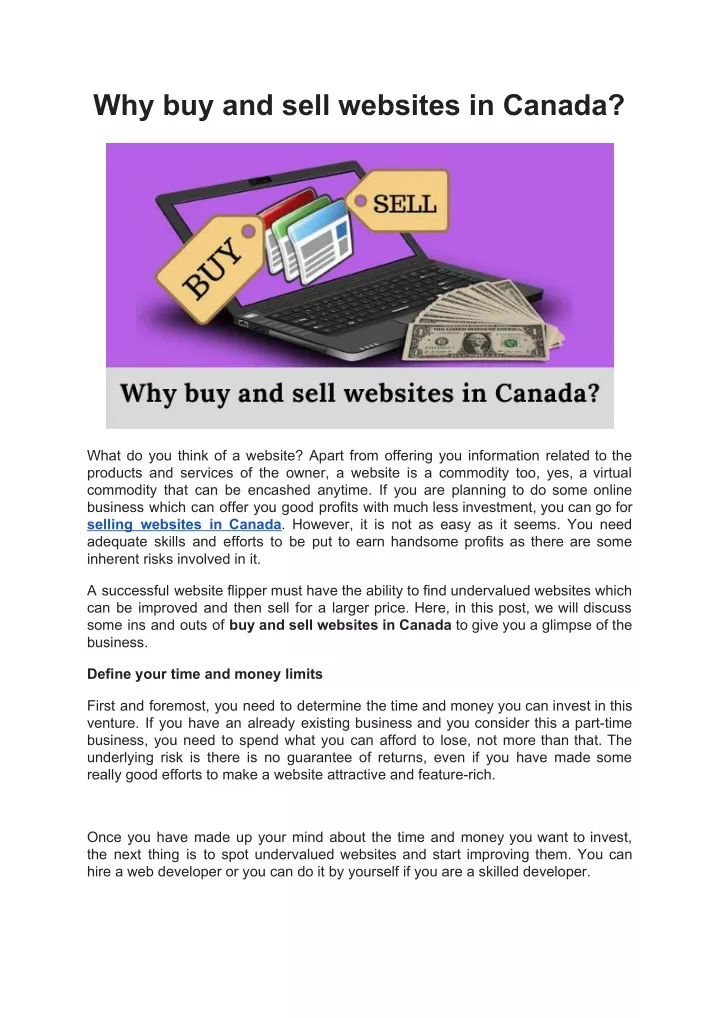 why buy and sell websites in canada