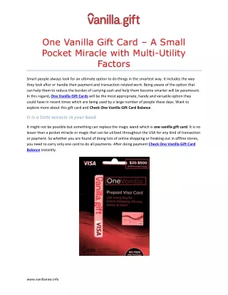 One Vanilla Gift Card – A Small Pocket Miracle with Multi-Utility Factors