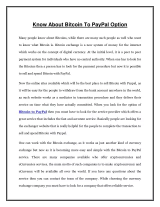 know about bitcoin to paypal option