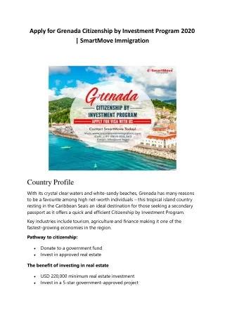 Apply for Grenada Citizenship by Investment Program 2020 | SmartMove Immigration